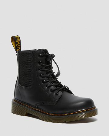 Black Kids' Dr Martens Junior 1460 Harper Leather Casual Boots | CA 659RVD